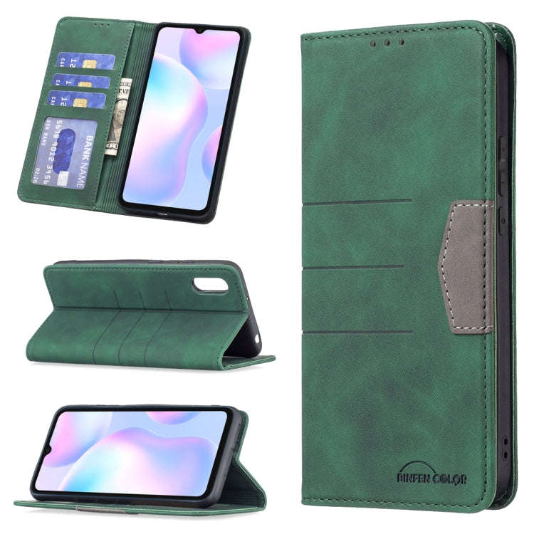 For Xiaomi Redmi 9A Magnetic Splicing Leather Phone Case(Green)