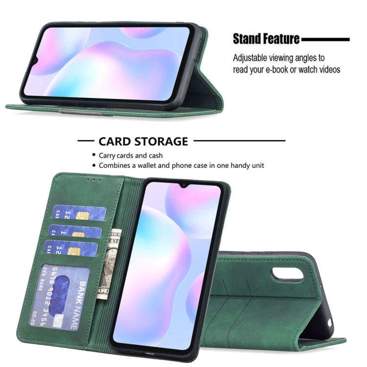 For Xiaomi Redmi 9A Magnetic Splicing Leather Phone Case(Green)