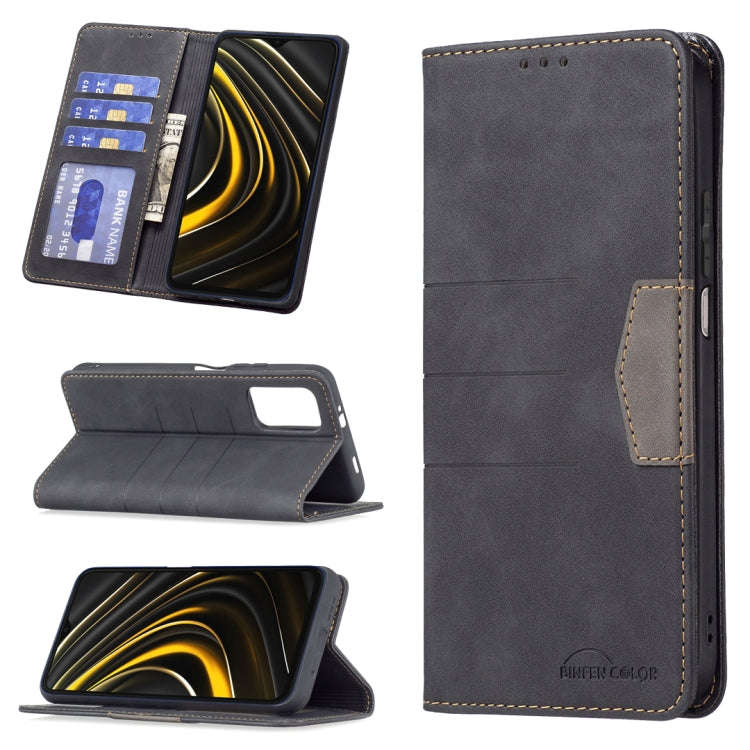 For Xiaomi Poco M3 / Redmi Note 9 4G Magnetic Splicing Leather Phone Case(Black)