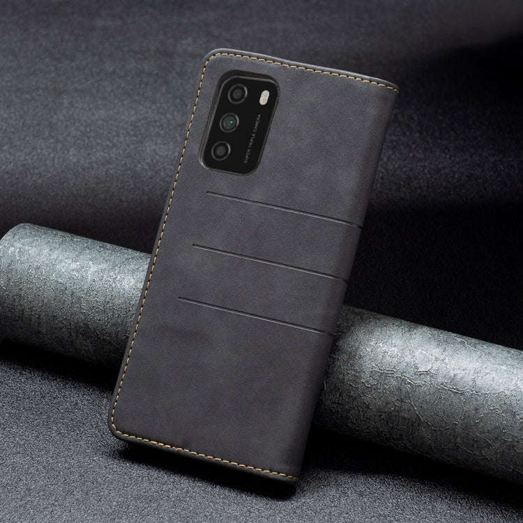 For Xiaomi Poco M3 / Redmi Note 9 4G Magnetic Splicing Leather Phone Case(Black)