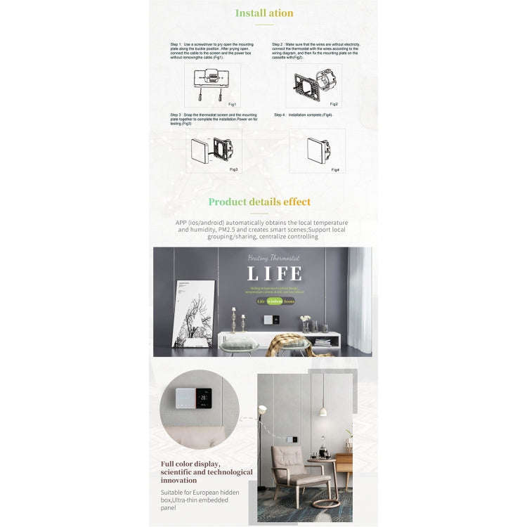 BHT-005-GBLW 220V AC 16A Smart Home Heating Thermostat for EU Box, Control Electric Heating with ...
