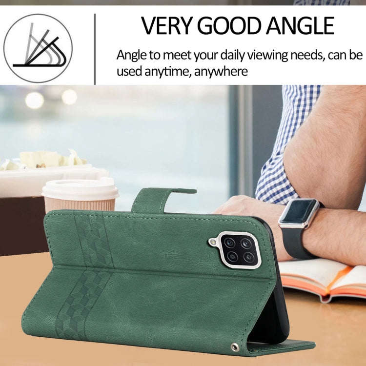For Huawei P40 Lite Cubic Skin Feel Flip Leather Phone Case(Dark Green)