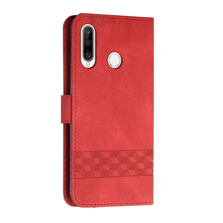 For Huawei Y7 2019 Cubic Skin Feel Flip Leather Phone Case(Red)