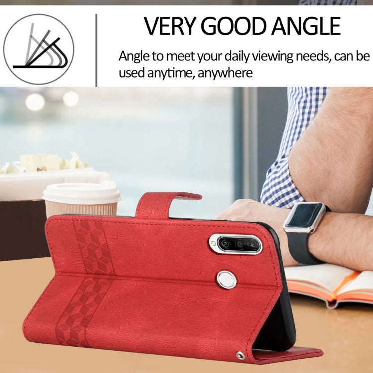 For Huawei Y7 2019 Cubic Skin Feel Flip Leather Phone Case(Red)