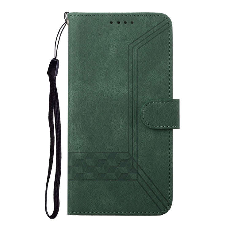 For Huawei Y7 2019 Cubic Skin Feel Flip Leather Phone Case(Dark Green)