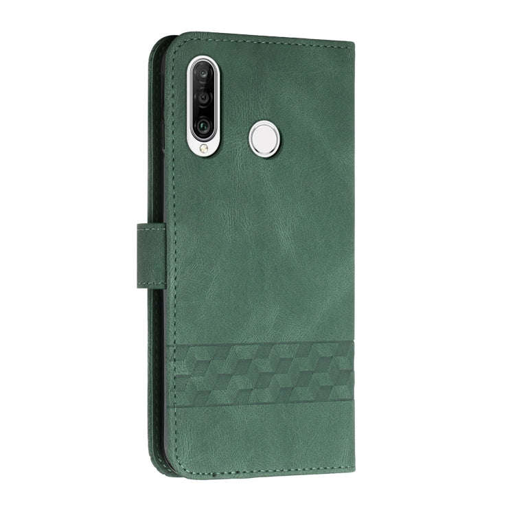For Huawei Y7 2019 Cubic Skin Feel Flip Leather Phone Case(Dark Green)