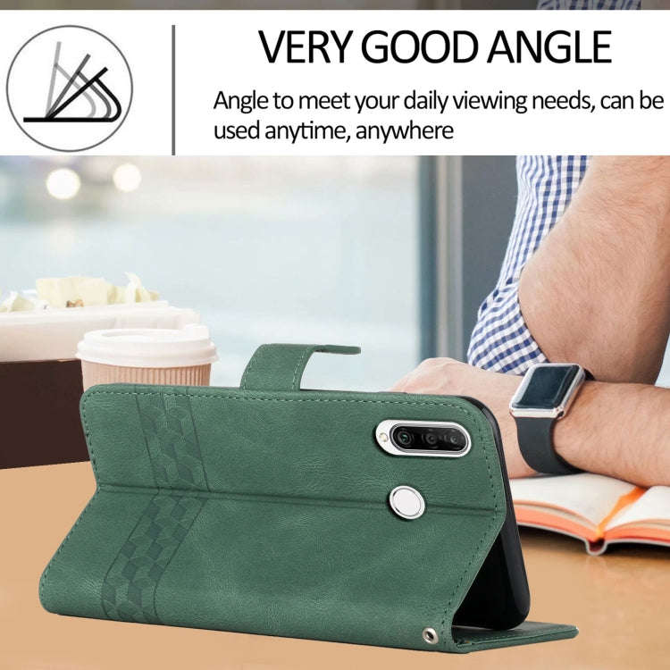 For Huawei Y7 2019 Cubic Skin Feel Flip Leather Phone Case(Dark Green)
