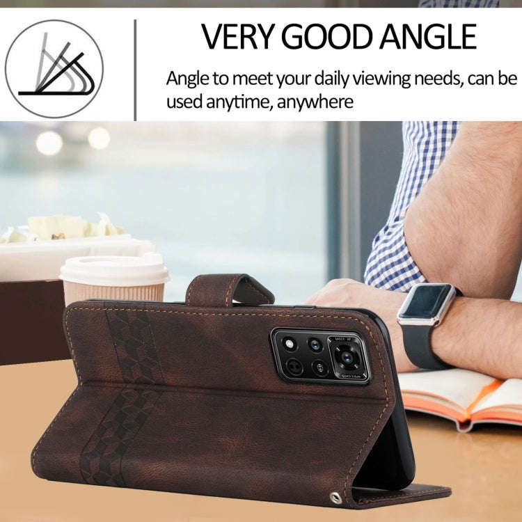 For Honor V40 4G Cubic Skin Feel Flip Leather Phone Case(Dark Brown)