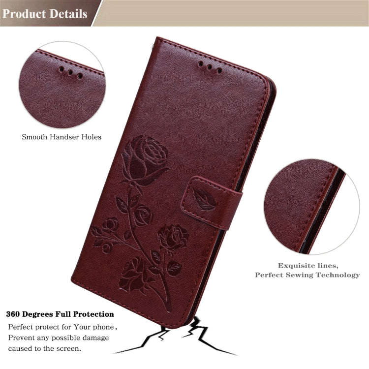 For Xiaomi Redmi Note 11 Pro+ 5G Rose Embossed Leather Phone Case(Brown)