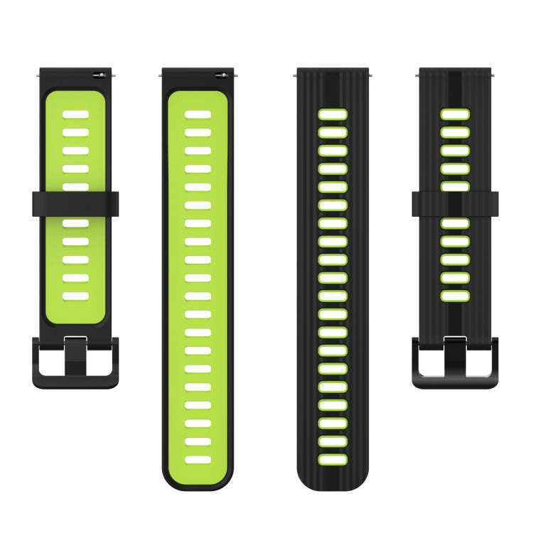 For Samsung Galaxy Watch4/Active2 20mm Two-color Stripe Silicone Watch Band(Black Lime Green)