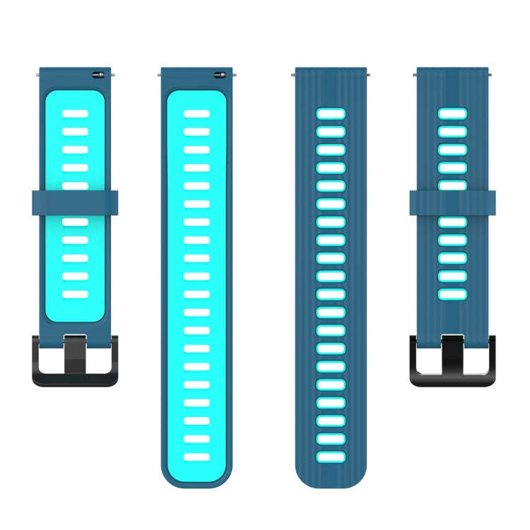 For Samsung Galaxy Watch4/Active2 20mm Two-color Stripe Silicone Watch Band(Blue Mint Green)
