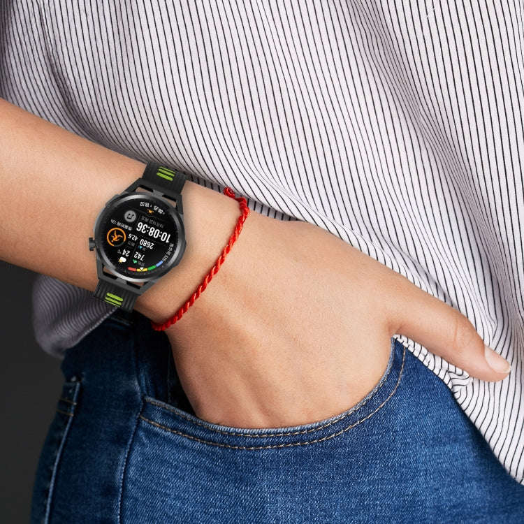 For Huawei Watch GT Runner 22mm Two-color Stripe Silicone Watch Band(Black Blue)