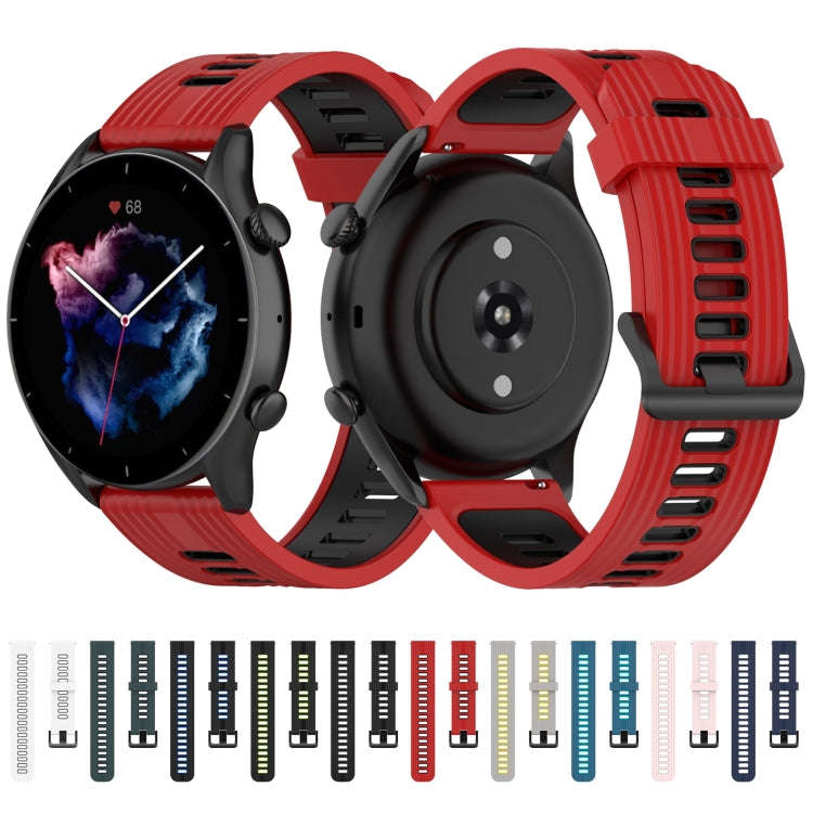 For Huawei Watch GT Runner 22mm Two-color Stripe Silicone Watch Band(Black Blue)