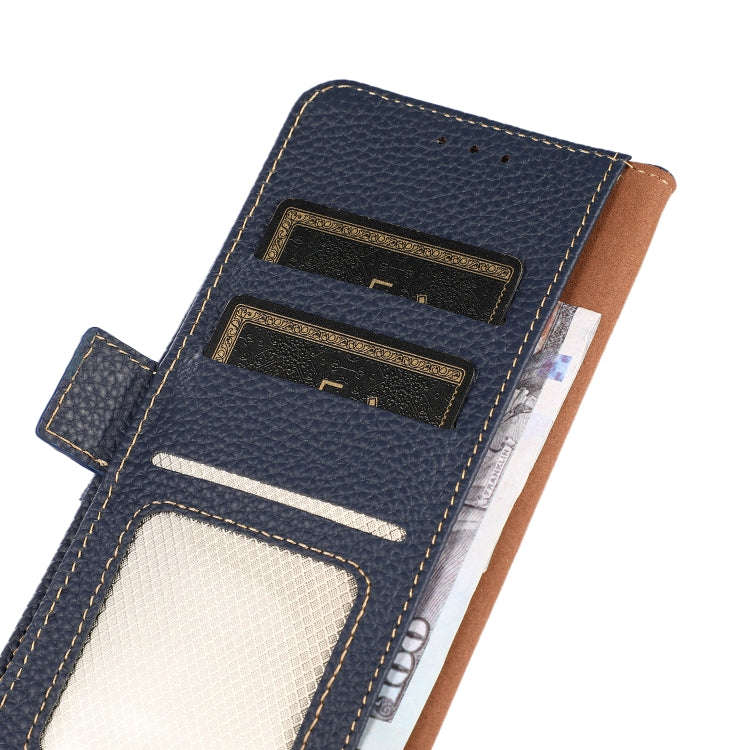 For OnePlus 10 Pro 5G KHAZNEH Side-Magnetic Litchi Genuine Leather RFID Phone Case(Blue)
