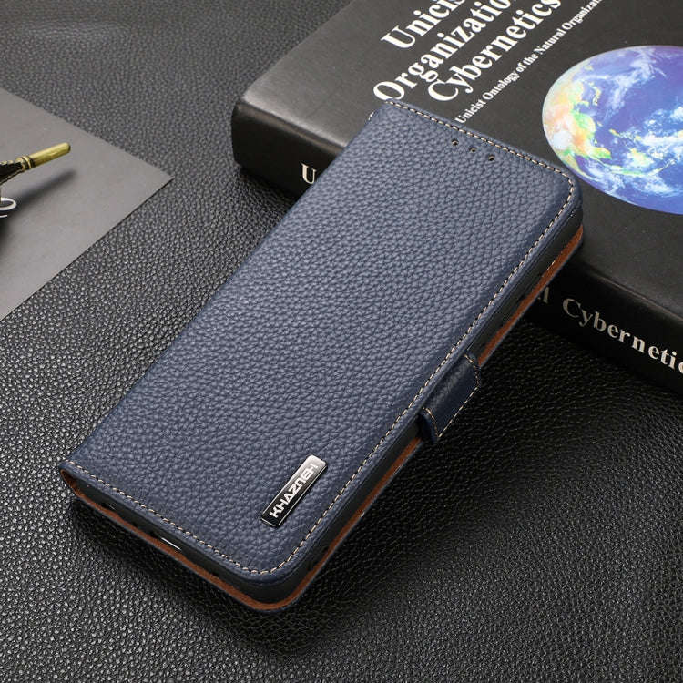 For Honor 60 Pro KHAZNEH Side-Magnetic Litchi Genuine Leather RFID Phone Case(Blue)
