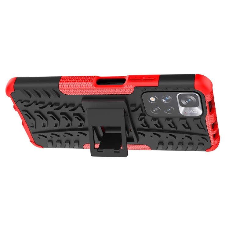 For Xiaomi Redmi Note 11 Pro (China) Tire Texture TPU + PC Phone Case with Holder(Red)