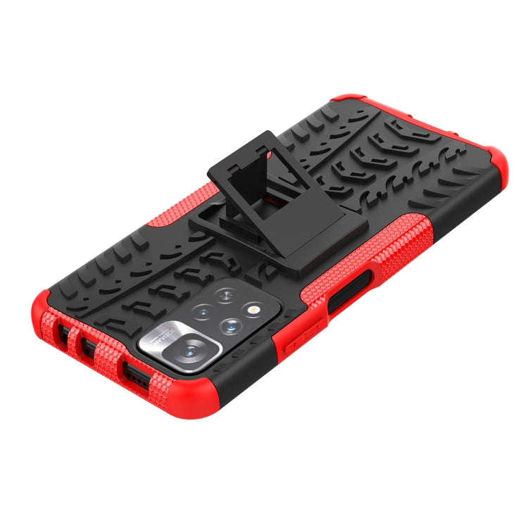 For Xiaomi Redmi Note 11 Pro (China) Tire Texture TPU + PC Phone Case with Holder(Red)