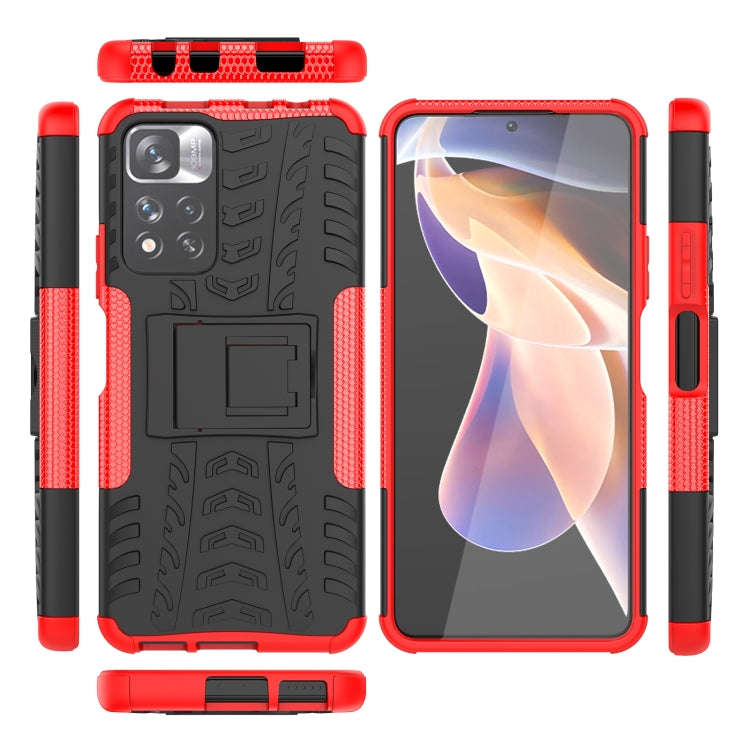 For Xiaomi Redmi Note 11 Pro (China) Tire Texture TPU + PC Phone Case with Holder(Red)