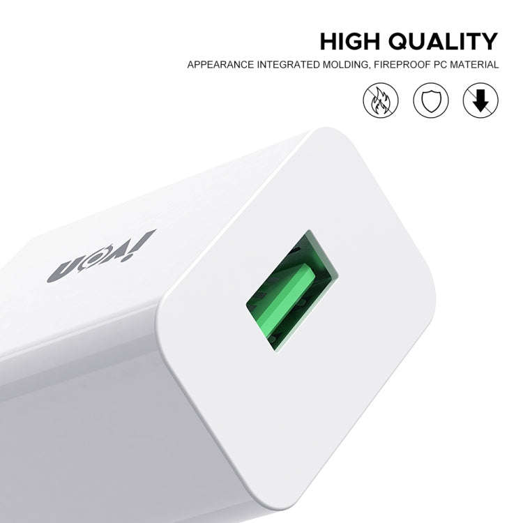 IVON AD-35 2 in 1 18W QC3.0 USB Port Travel Charger + 1m USB to Micro USB Data Cable Set, EU Plug...