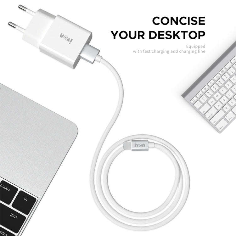 IVON AD-35 2 in 1 18W QC3.0 USB Port Travel Charger + 1m USB to Micro USB Data Cable Set, EU Plug...