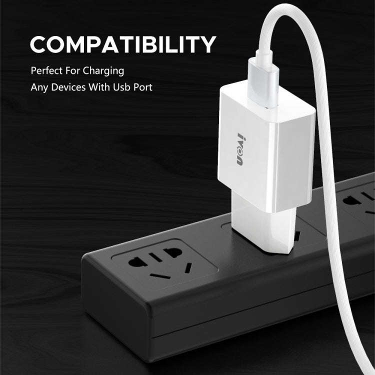 IVON AD-35 2 in 1 18W QC3.0 USB Port Travel Charger + 1m USB to Micro USB Data Cable Set, EU Plug...