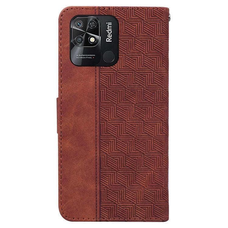 For Xiaomi Redmi 10C Geometric Embossed Leather Phone Case(Brown)