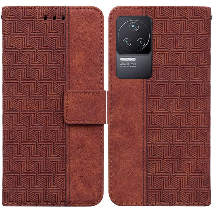 For Xiaomi Redmi K40S Geometric Embossed Leather Phone Case(Brown)