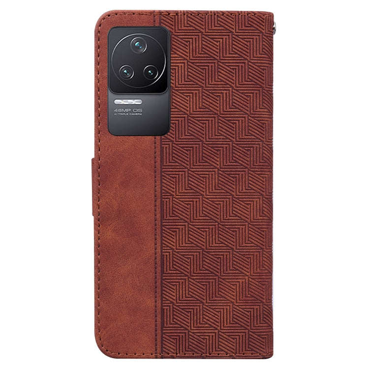 For Xiaomi Redmi K40S Geometric Embossed Leather Phone Case(Brown)