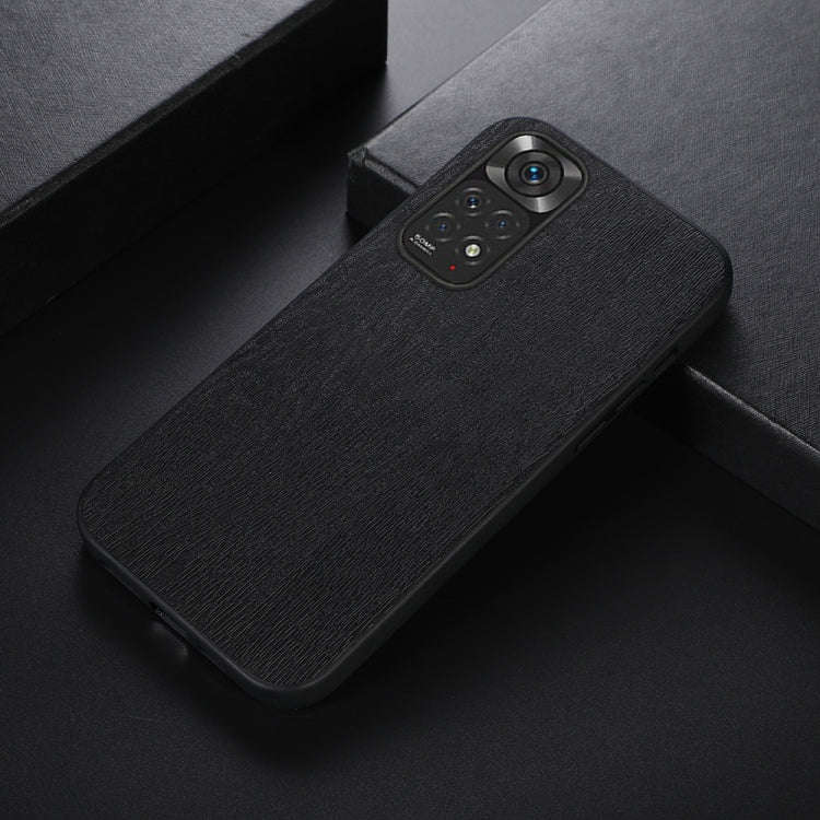 For Xiaomi Redmi Note 11 4G / Note 11S Wood Texture PU Phone Case(Black)