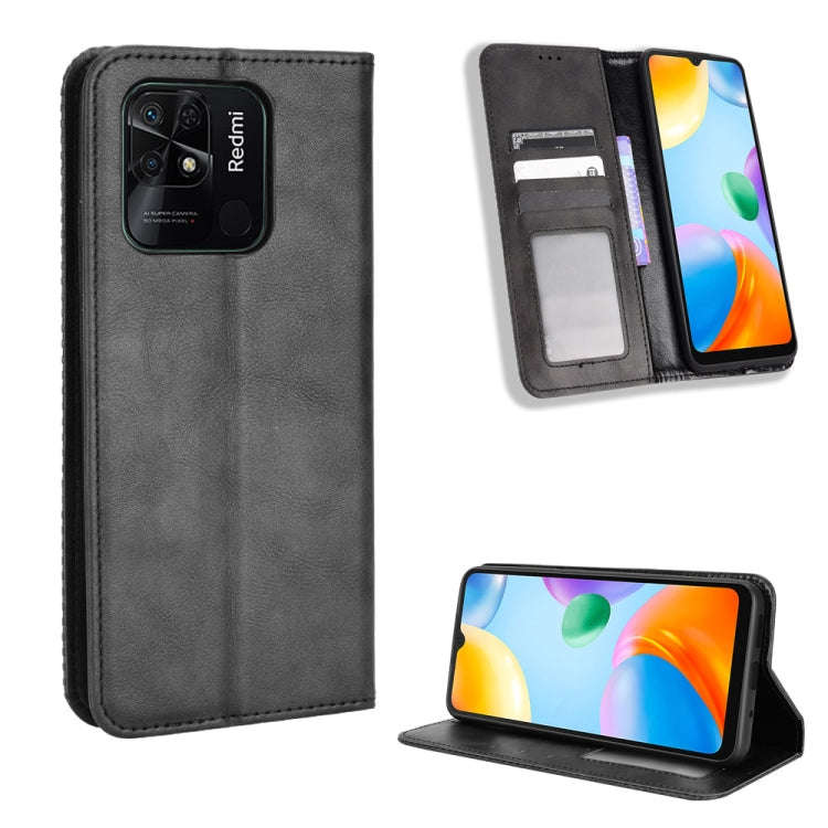 For Xiaomi Redmi 10C Magnetic Buckle Retro Texture Leather Phone Case(Black)