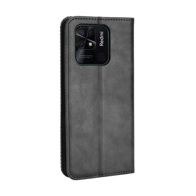 For Xiaomi Redmi 10C Magnetic Buckle Retro Texture Leather Phone Case(Black)