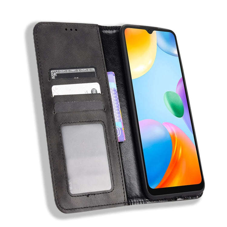 For Xiaomi Redmi 10C Magnetic Buckle Retro Texture Leather Phone Case(Black)