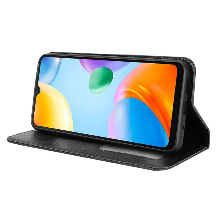 For Xiaomi Redmi 10C Magnetic Buckle Retro Texture Leather Phone Case(Black)