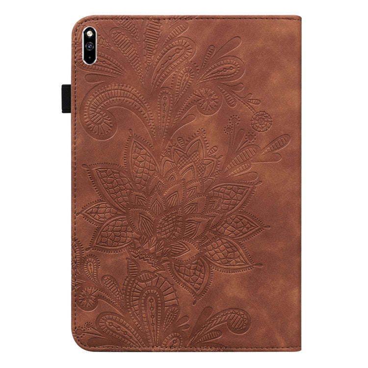 Lace Flower Embossing Pattern Leather Tablet Case For Huawei MatePad Pro 10.8 2021 / 2019(Brown)