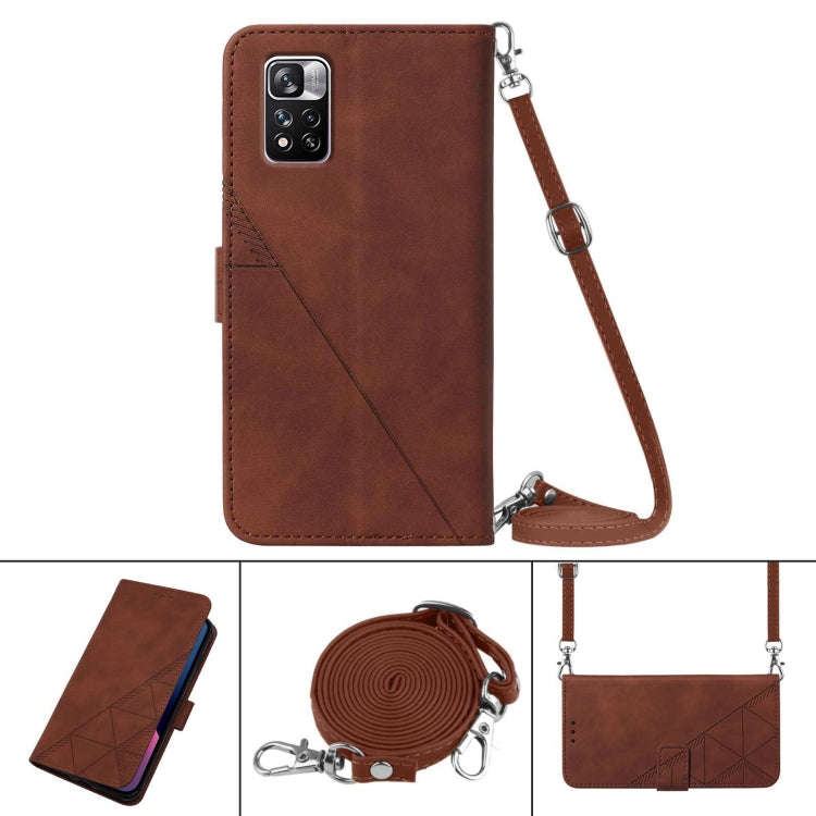 For Xiaomi Redmi Note 11 Pro+ Crossbody 3D Embossed Flip Leather Phone Case(Brown)