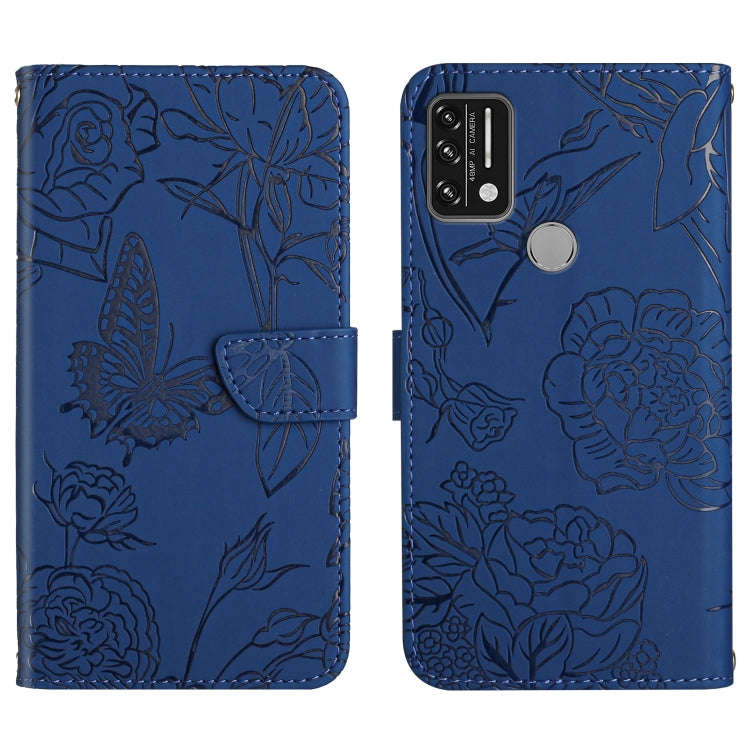 For Umidigi A7 Pro Skin Feel Butterfly Peony Embossed Leather Phone Case(Blue)