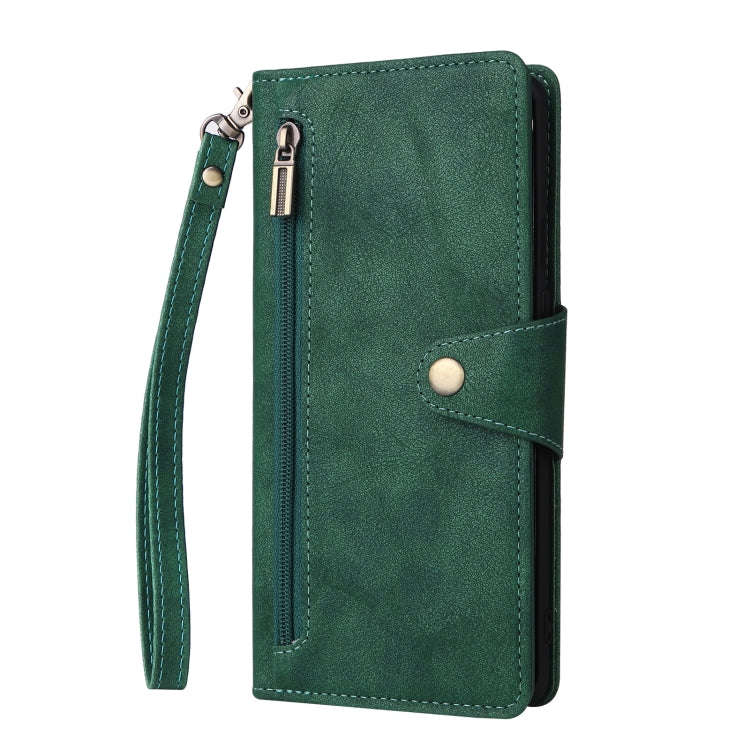 For OnePlus 8 Pro Rivet Buckle 9 Cards Three Fold Leather Phone Case(Green)