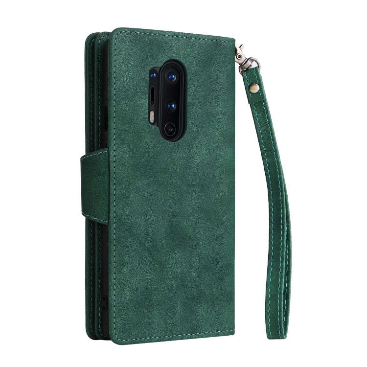 For OnePlus 8 Pro Rivet Buckle 9 Cards Three Fold Leather Phone Case(Green)