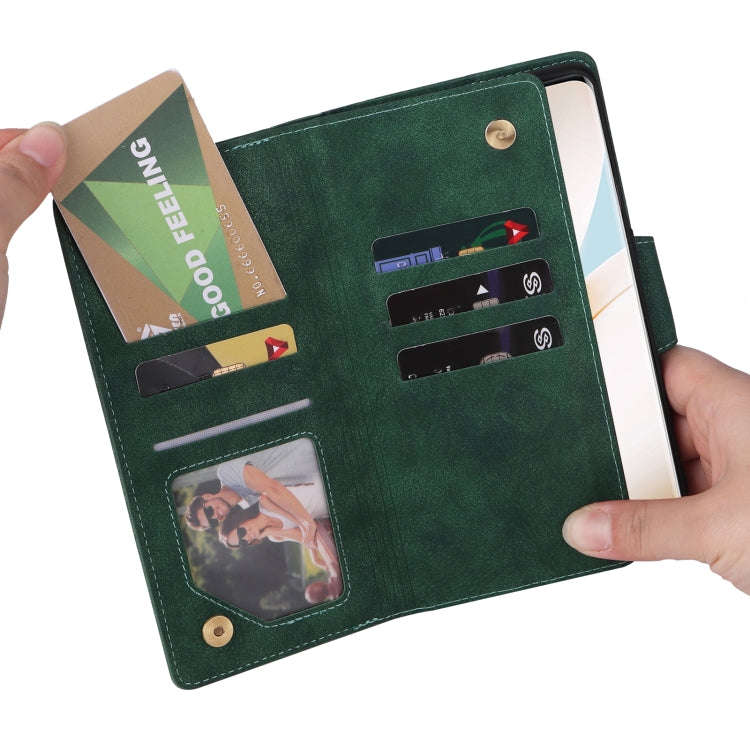 For OnePlus 8 Pro Rivet Buckle 9 Cards Three Fold Leather Phone Case(Green)