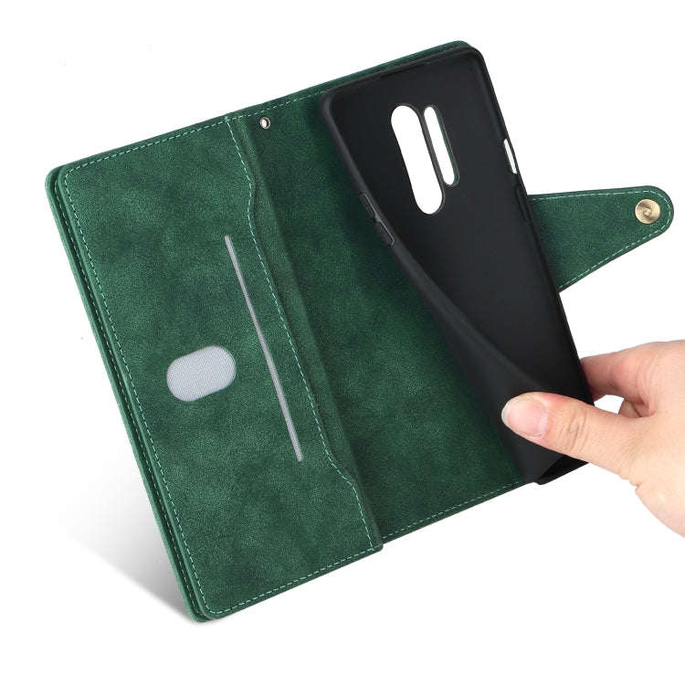 For OnePlus 8 Pro Rivet Buckle 9 Cards Three Fold Leather Phone Case(Green)