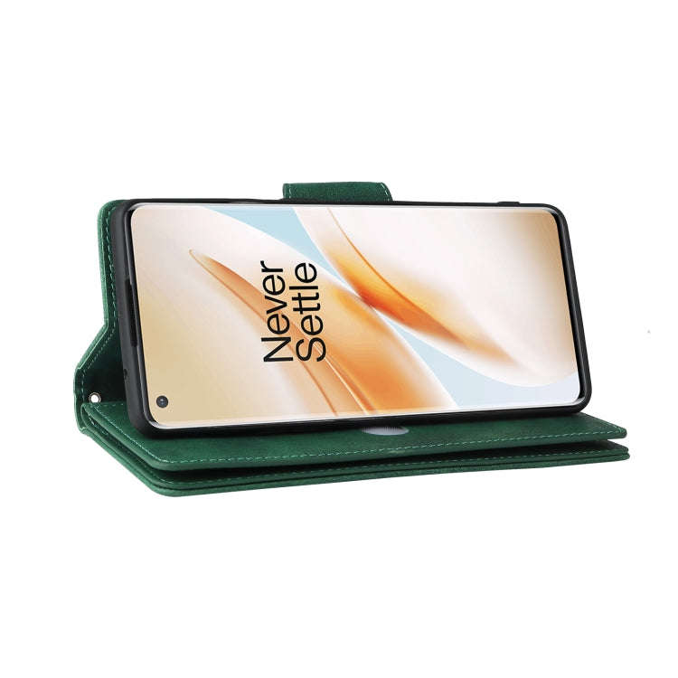 For OnePlus 8 Pro Rivet Buckle 9 Cards Three Fold Leather Phone Case(Green)