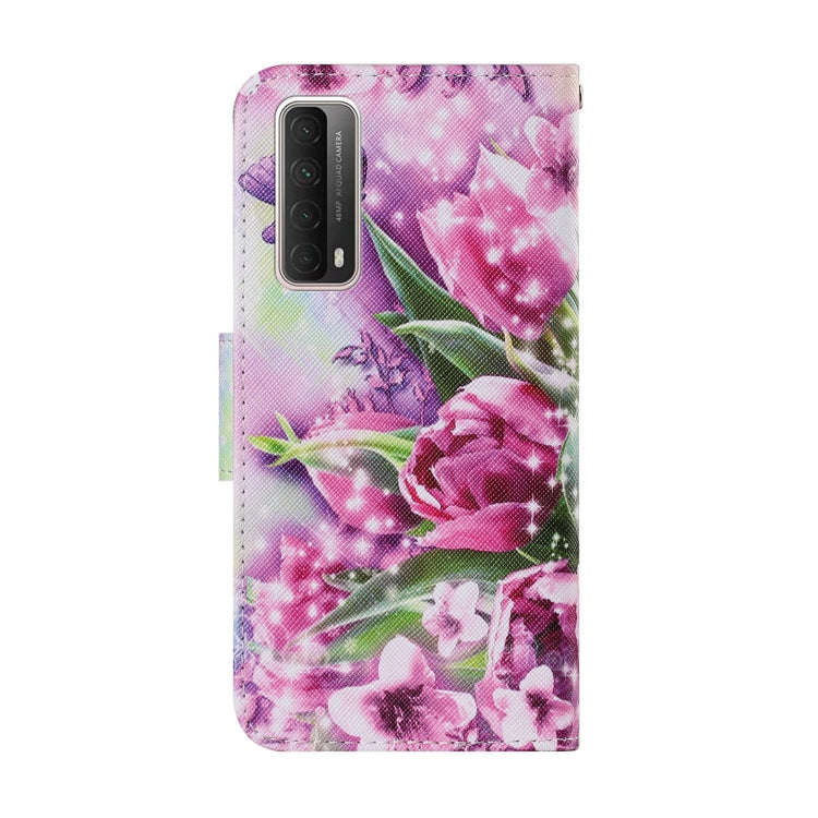 For Huawei P Smart 2021 Coloured Drawing Pattern Leather Phone Case(Rose Butterfly)