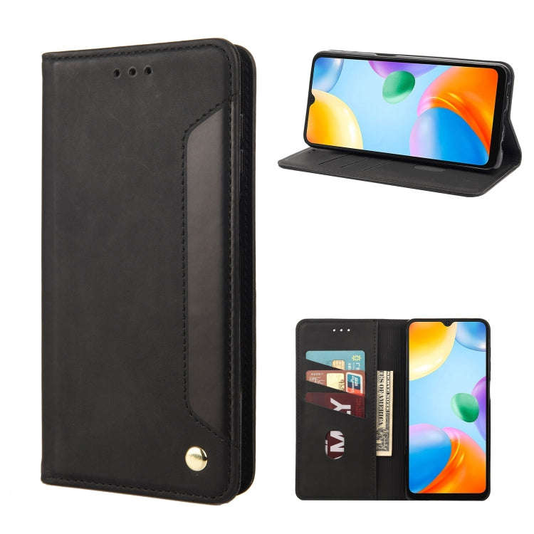 For Xiaomi Redmi 10C Skin Feel Splicing Leather Phone Case(Black)