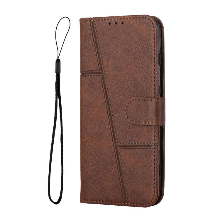 For Tecno Spark 8 Pro Stitching Calf Texture Buckle Leather Phone Case(Brown)