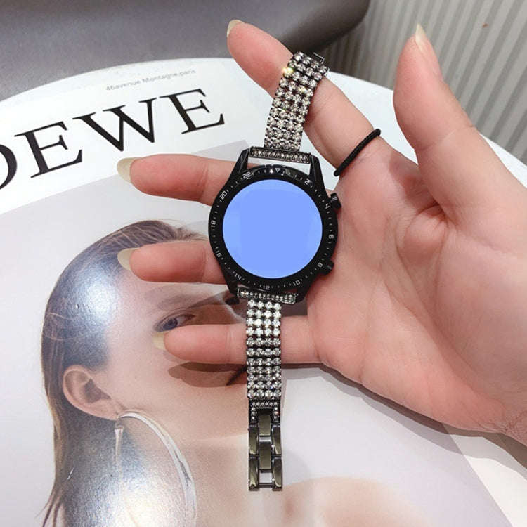 22mm Universal Four-Row Diamond Metal Watch Band(Black)