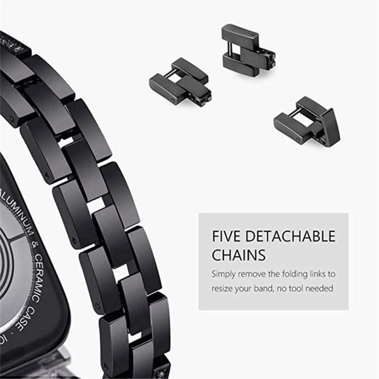 22mm Universal Four-Row Diamond Metal Watch Band(Black)