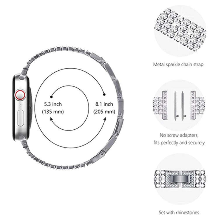 22mm Universal Four-Row Diamond Metal Watch Band(Black)