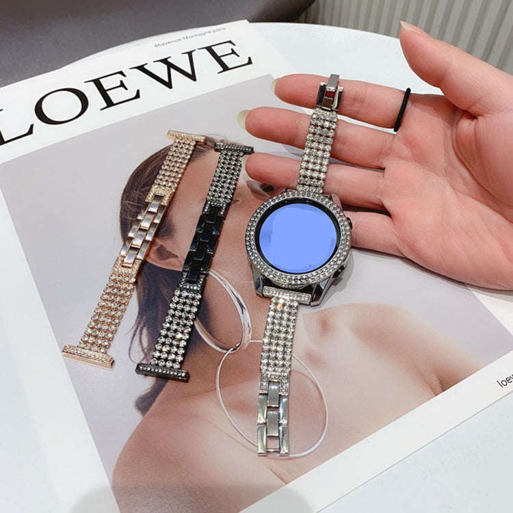 22mm Universal Four-Row Diamond Metal Watch Band(Black)