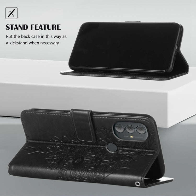 For Motorola Moto G Power 2022 Embossed Butterfly Leather Phone Case(Black)