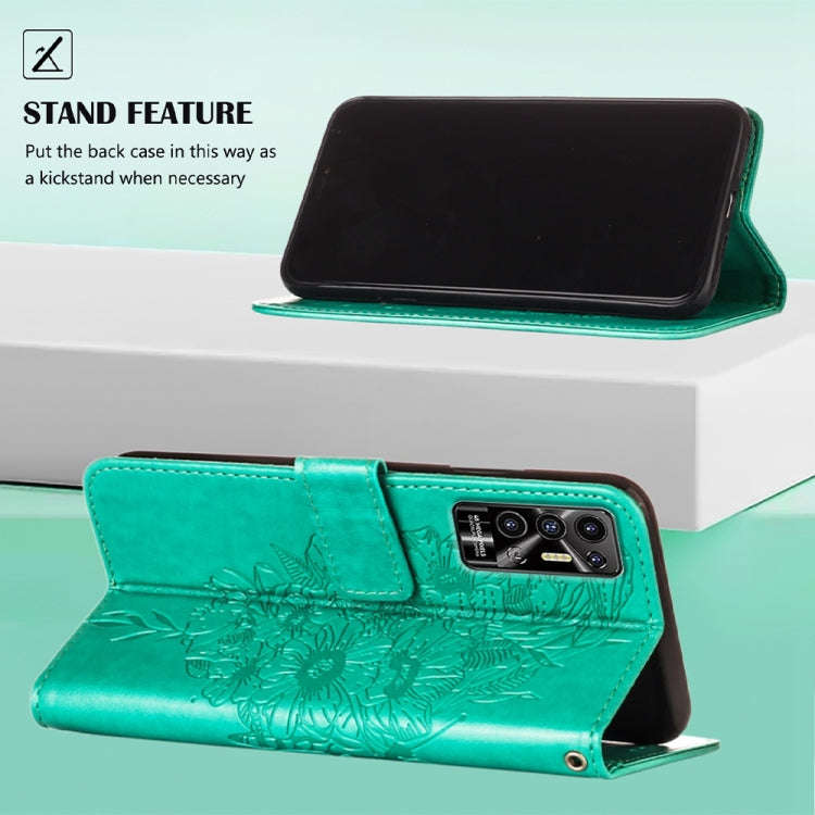 For Tecno Pova 2 Embossed Butterfly Leather Phone Case(Green)